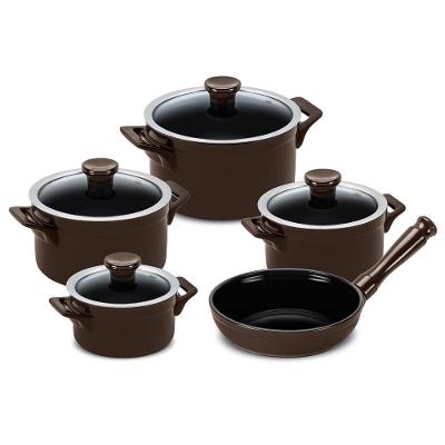 Jogo De Panelas De Cerâmica Clear 5 Peças Chocolate + Ceraflame
