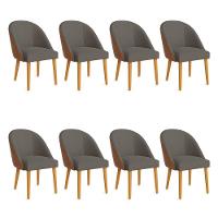 Kit 08 Cadeiras Poltrona De Jantar Bela Corano Nozes E Linho Grafite Pés Palito Castanho - Pallazio - 1