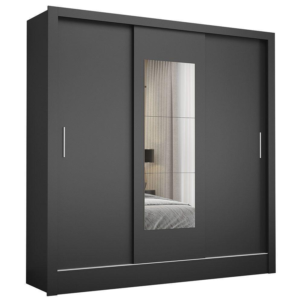 Guarda Roupa Casal Fortaleza 3 Portas Com Espelho Carioca Preto - 6