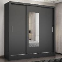 Guarda Roupa Casal Fortaleza 3 Portas Com Espelho Carioca Preto - 1