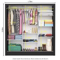 Guarda Roupa Casal Fortaleza 3 Portas Com Espelho Carioca Preto - 3