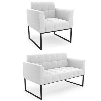 Kit Namoradeira e Poltrona Industrial Ana Bouclê Off Sala de Estar Preto Off White Ibiza