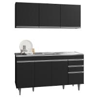Armário Aéreo Argélia E Balcão Gabinete Com Pia Inox Marrocos 150cm Preto - Lumil Móveis - 1