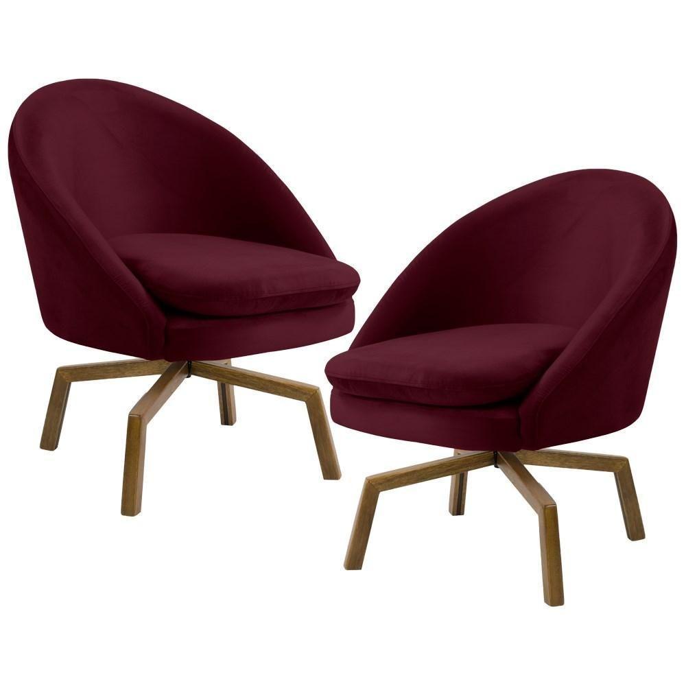 Kit 2 Poltronas Decorativas Giratórias Base Ka Madeira Rafa Veludo C-278 Marsala - Domi - 1