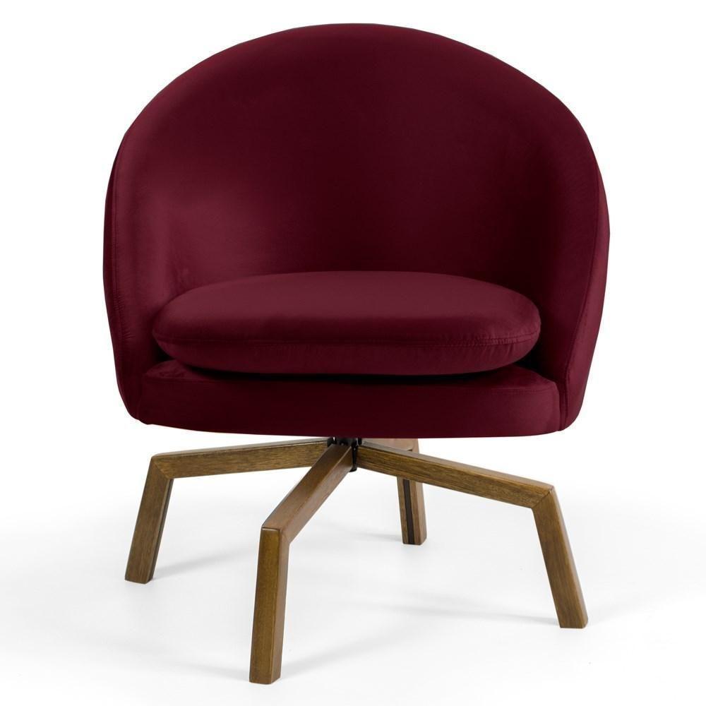 Kit 2 Poltronas Decorativas Giratórias Base Ka Madeira Rafa Veludo C-278 Marsala - Domi - 3