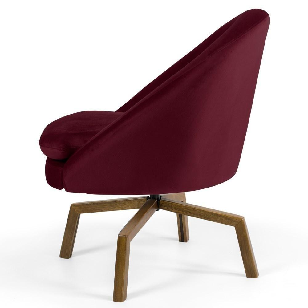 Kit 2 Poltronas Decorativas Giratórias Base Ka Madeira Rafa Veludo C-278 Marsala - Domi - 4