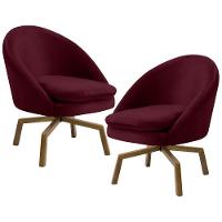 Kit 2 Poltronas Decorativas Giratórias Base Ka Madeira Rafa Veludo C-278 Marsala - Domi - 1