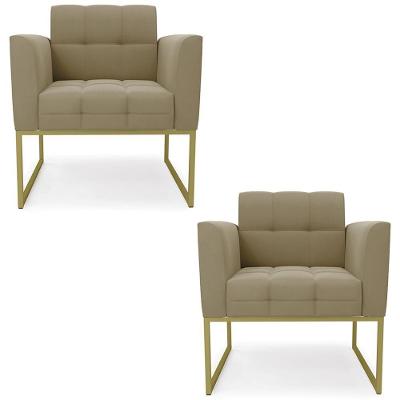 Kit 2 Poltronas Ana Base Industrial Suede Marrom Ibiza