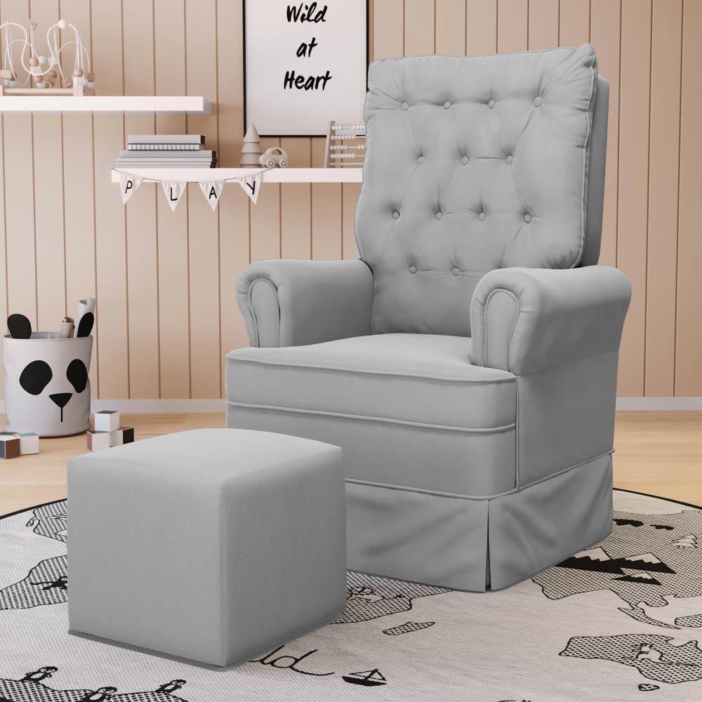 Kit 02 Poltronas De Amamentação E Descanso Com Balanço Laís G05 Veludo Cinza - Mpozenato - 2