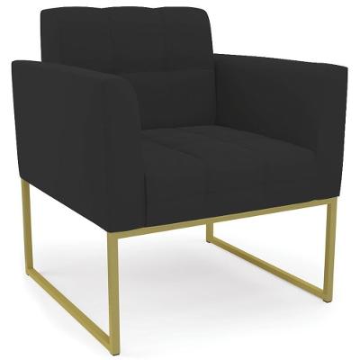 Poltrona Decorativa Ana Base Industrial Veludo Dourado Preto Ibiza