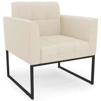 Poltrona Decorativa Ana Base Industrial Linho Bege Preto Ibiza