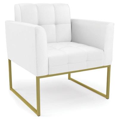 Poltrona Decorativa Ana Sintético Branco Dourado Ibiza