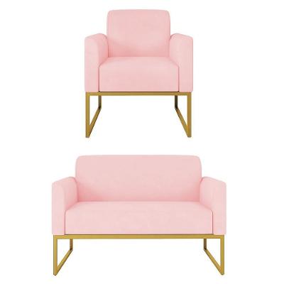 Kit Namoradeira E Poltrona Decorativa Maressa S19 Suede Rosa Ibiza