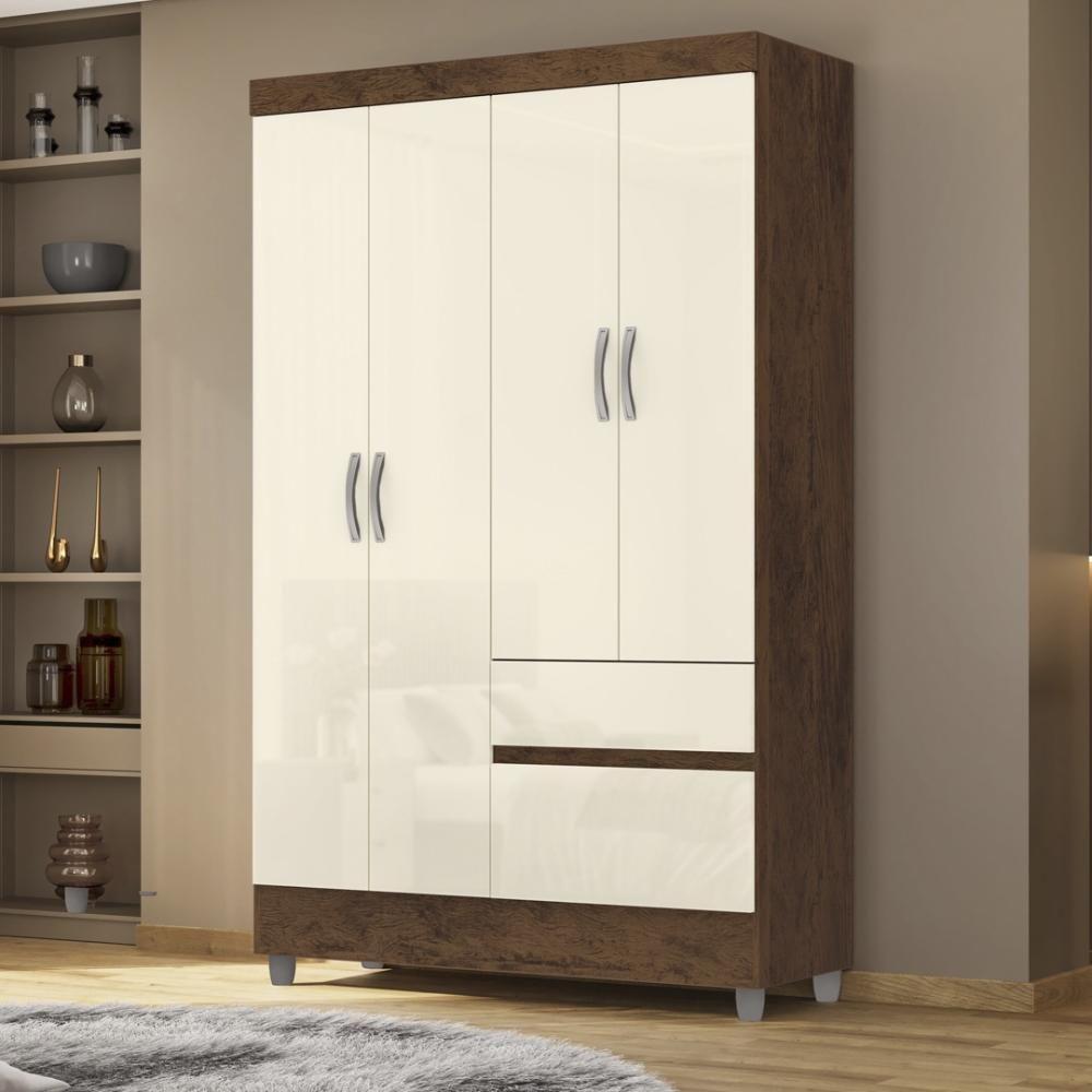 Guarda Roupa Solteiro 4 Portas 2 Gavetas Exemplar Plus - Imbuia Champanhe - 1