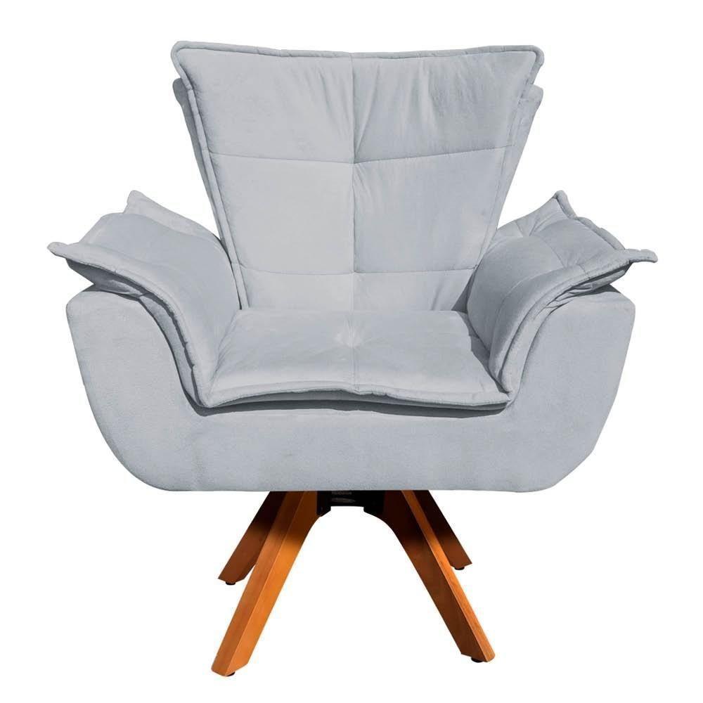 Poltrona Decorativa Base Giratória Giromad Com Puff Opla Suede Cinza - Ibiza - 3