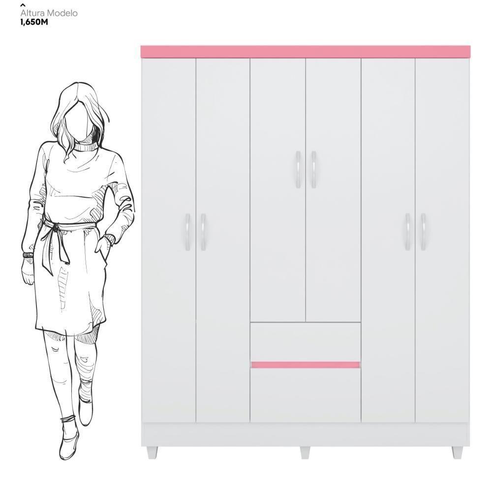 Kit Guarda Roupa Solteiro 6 Portas Flash Ii Cômoda Astral - Branco - 9