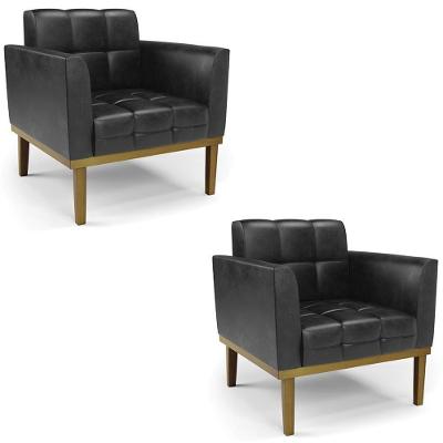 Kit 2 Poltronas Ana Para Sala Couro Sintético Preto Ibiza