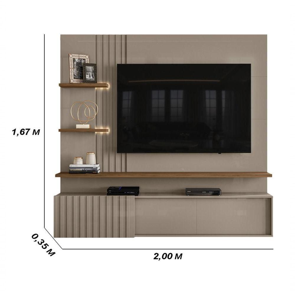 Painel Bancada Suspensa Com Led 3 Portas Atena - Fendi Naturale - 2