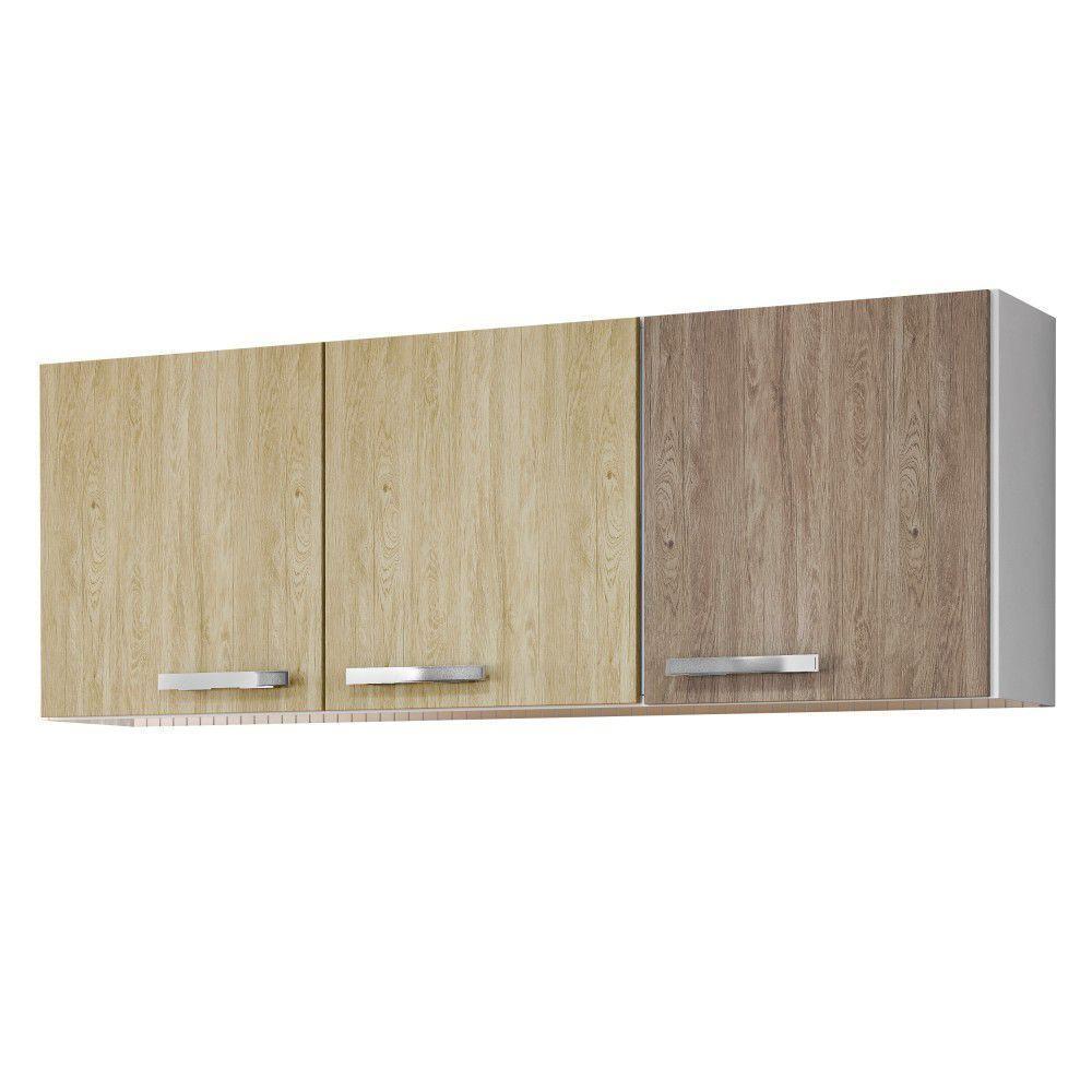 Armário Aéreo De Cozinha Parma 150cm 3 Portas - Lumil Móveis Branco-castanho - 3