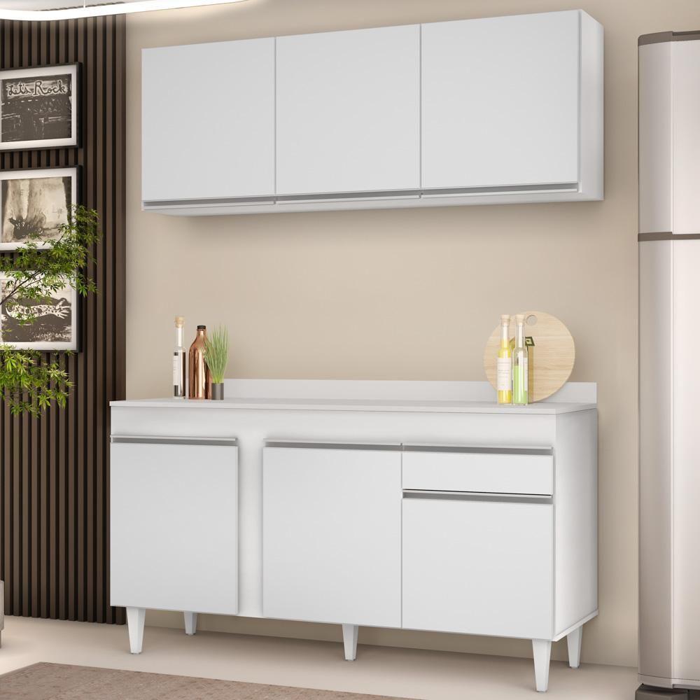 Armário Aéreo Argélia E Balcão Gabinete Para Pia Com Tampo 150cm Dakota Branco - Lumil - 2