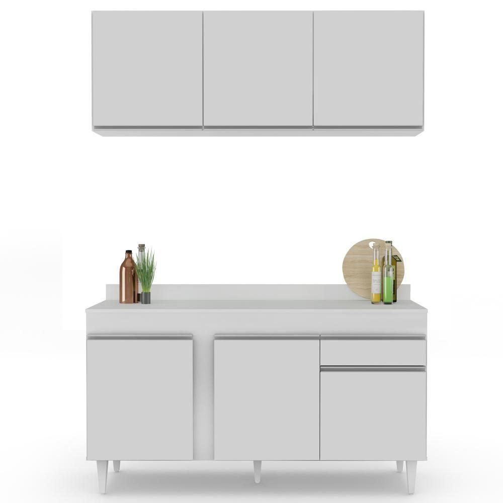 Armário Aéreo Argélia E Balcão Gabinete Para Pia Com Tampo 150cm Dakota Branco - Lumil - 7