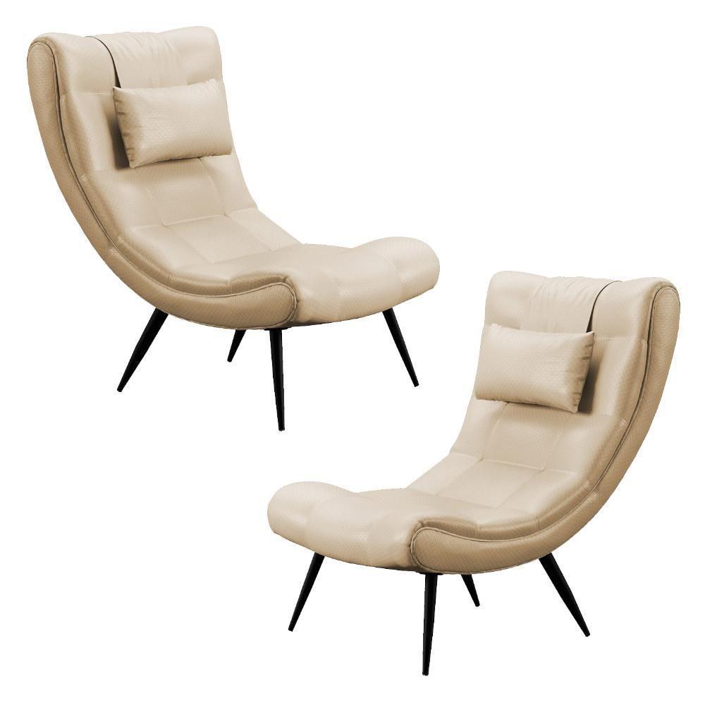 Kit 2 Poltronas Decorativas Para Sala De Estar Com Almofada E Pés Palito Lord Facto Bege - Ibiza - 1