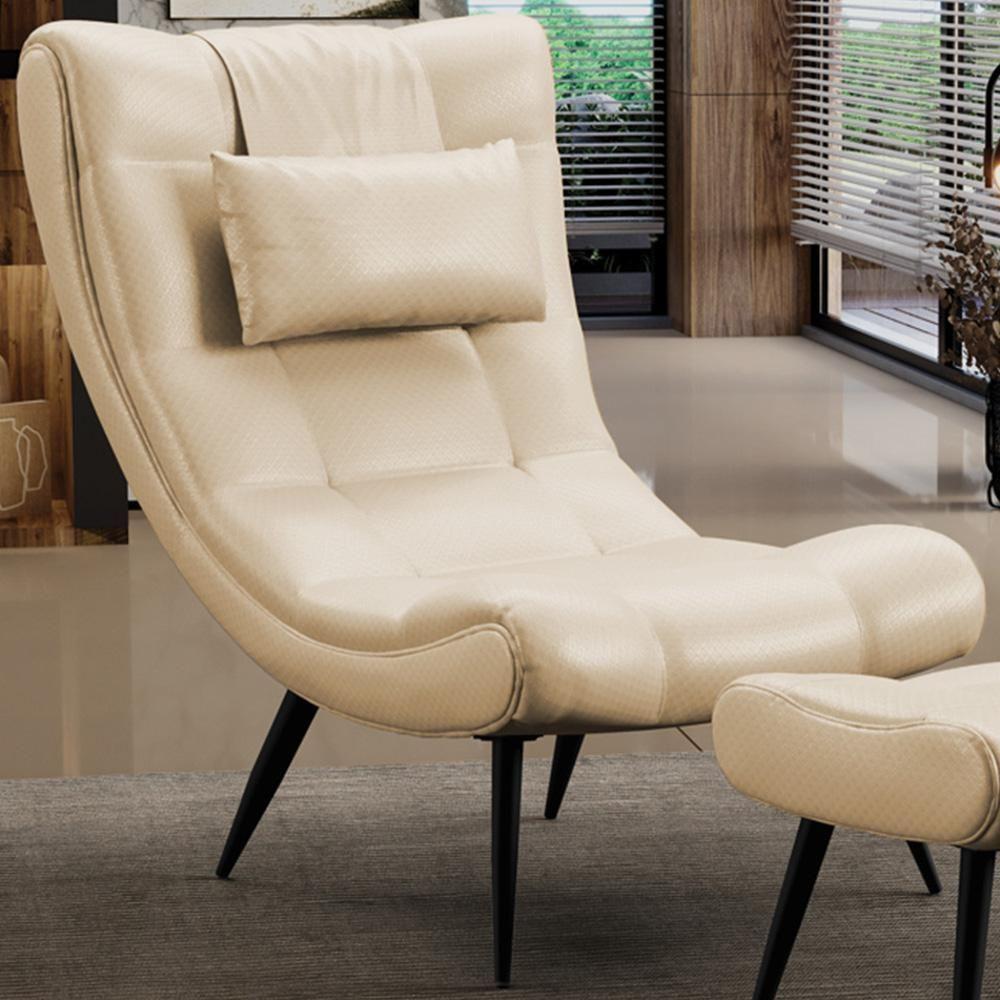 Kit 2 Poltronas Decorativas Para Sala De Estar Com Almofada E Pés Palito Lord Facto Bege - Ibiza - 2