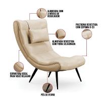 Kit 2 Poltronas Decorativas Para Sala De Estar Com Almofada E Pés Palito Lord Facto Bege - Ibiza - 3