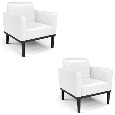Kit 2 Poltronas Maressa Para Sala Sintético PU Branco Base Madeira Preto Ibiza