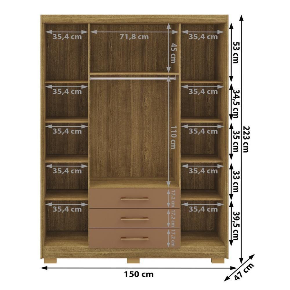 Guarda Roupa Solteiro 4 Portas 3 Gavetas Espanha - Nature Camarim - 2