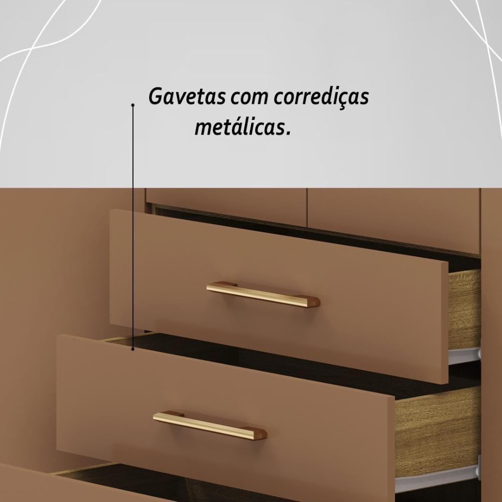 Guarda Roupa Solteiro 4 Portas 3 Gavetas Espanha - Nature Camarim - 6