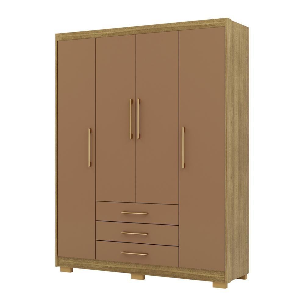 Guarda Roupa Solteiro 4 Portas 3 Gavetas Espanha - Nature Camarim - 9