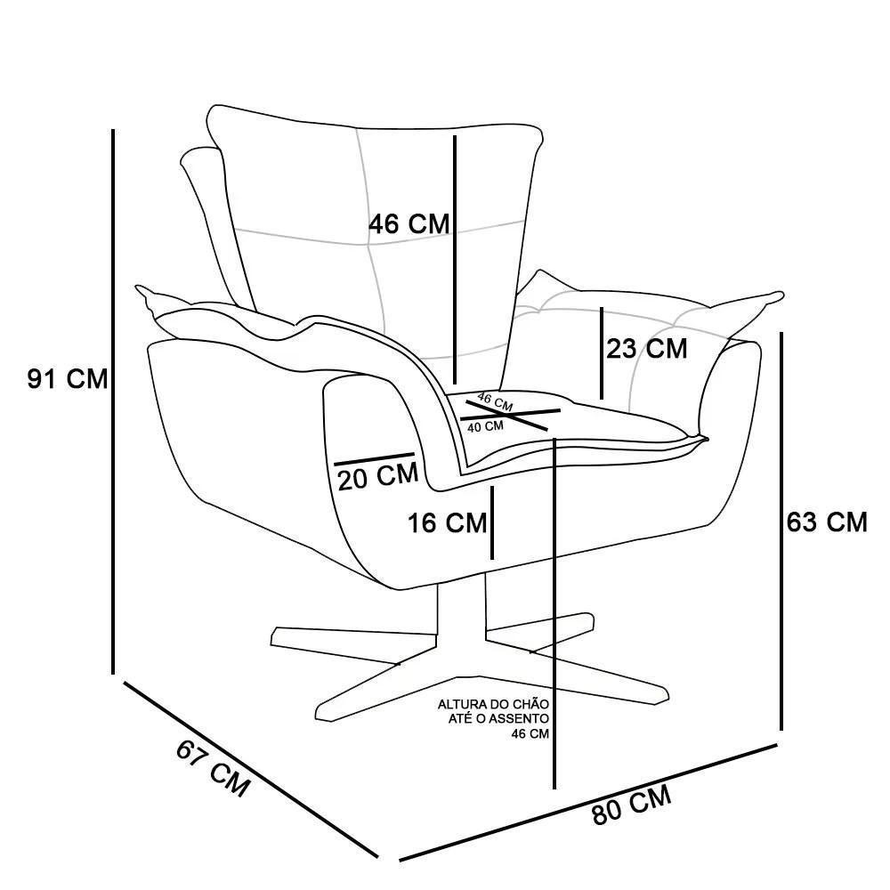 Poltrona Decorativa Base Giratória Cromada Com Puff Opla Suede Rose - Ibiza - 5