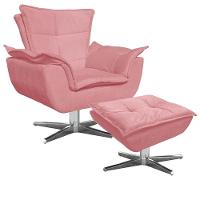 Poltrona Decorativa Base Giratória Cromada Com Puff Opla Suede Rose - Ibiza - 1