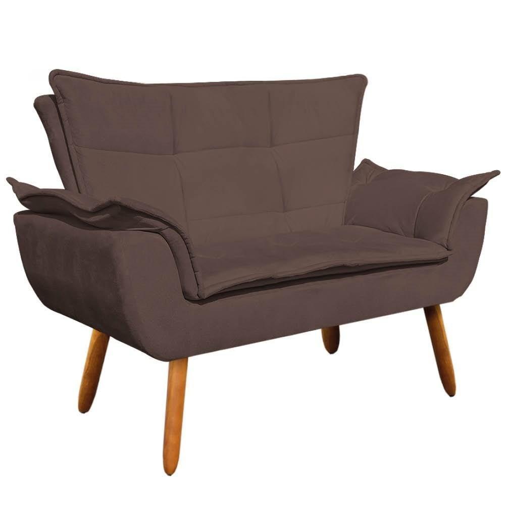 Kit Namoradeira 2 Lugares E 1 Poltrona Decorativa Pés Palito Opla Suede Marrom - Ibiza - 5