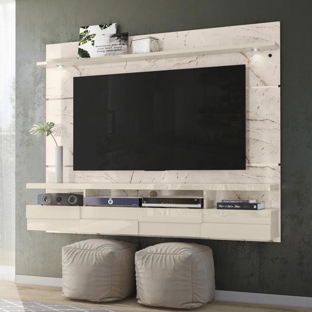 Painel Bancada Suspensa Com Led Tvs Até 60 Polegadas Lana 1.8 - Calacata Off White - 1
