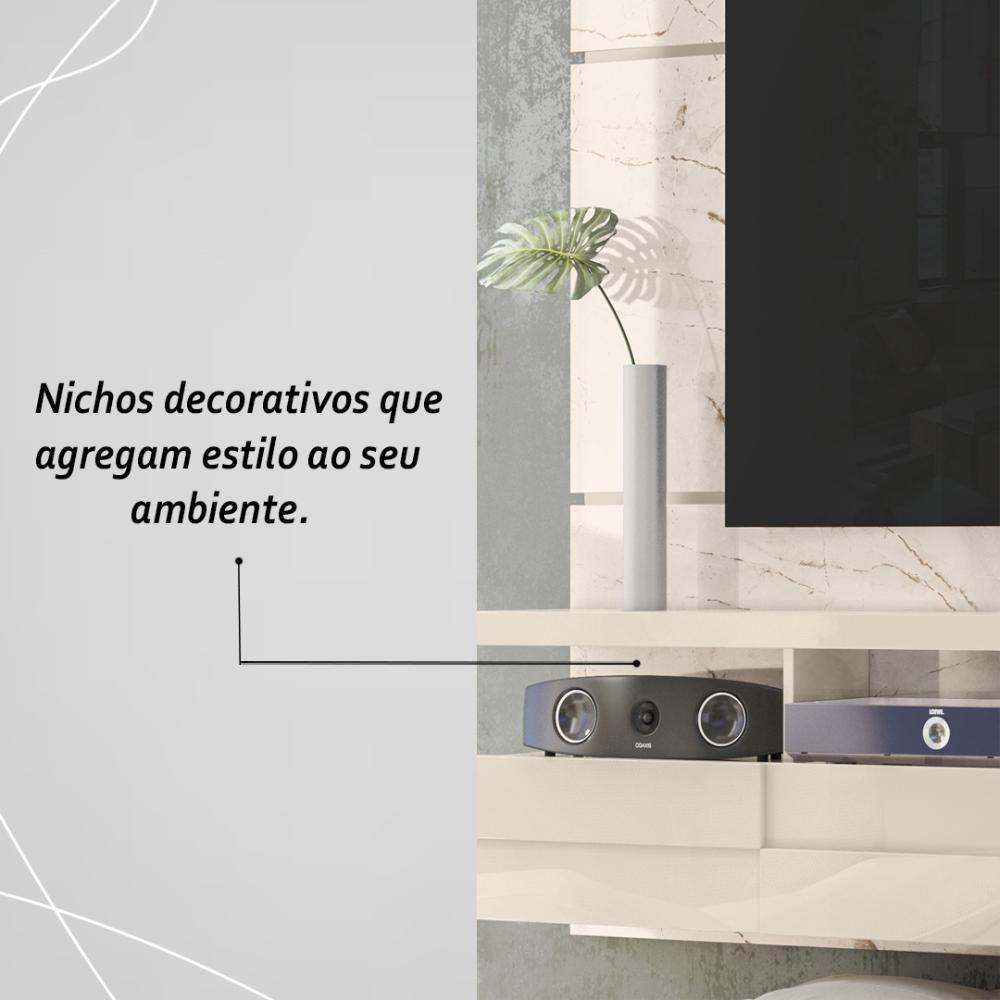 Painel Bancada Suspensa Com Led Tvs Até 60 Polegadas Lana 1.8 - Calacata Off White - 6