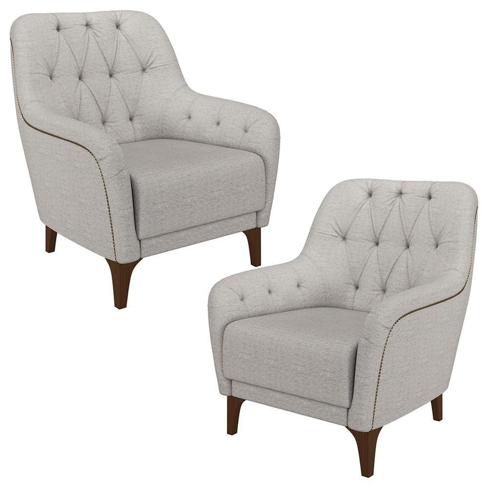 Kit 2 Poltronas Decorativas Para Sala Com Capitonê Pietà M22 Linho Cinza - Mpozenato - 1