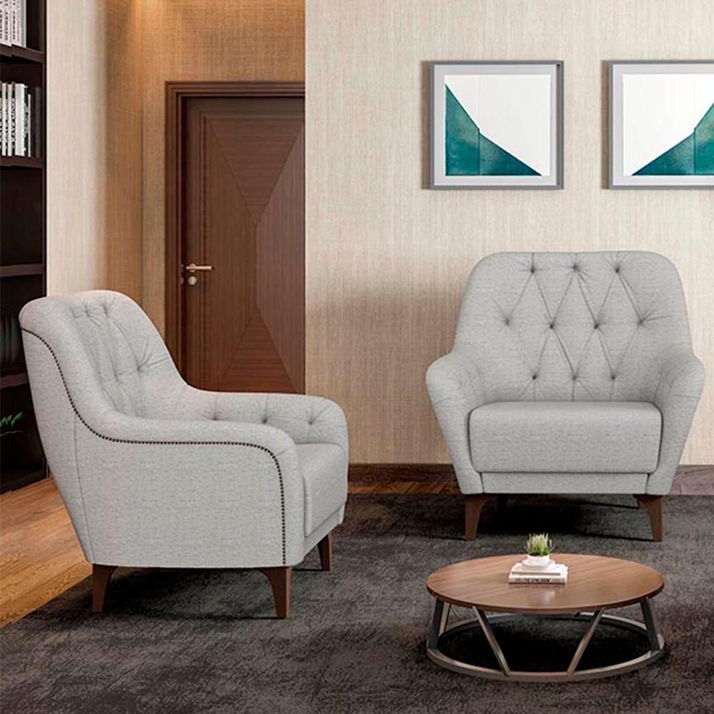 Kit 2 Poltronas Decorativas Para Sala Com Capitonê Pietà M22 Linho Cinza - Mpozenato - 2