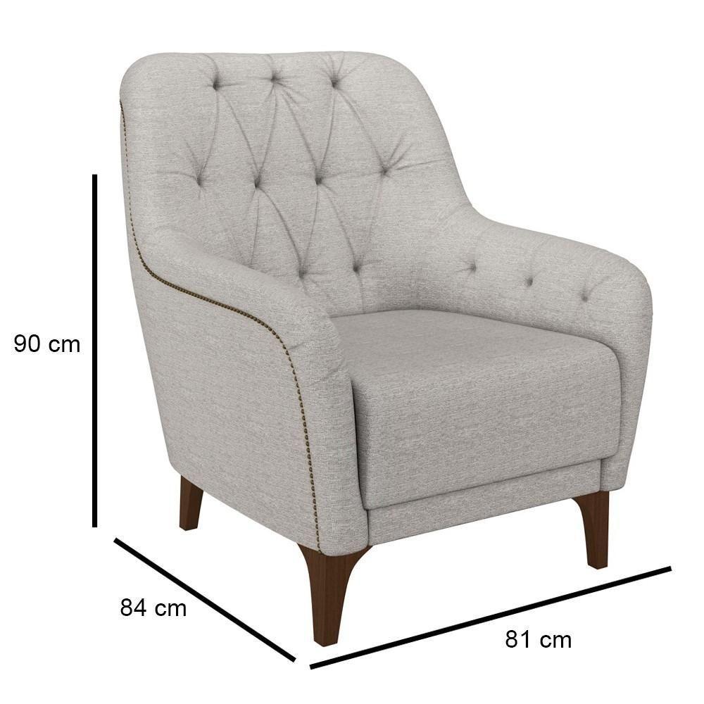 Kit 2 Poltronas Decorativas Para Sala Com Capitonê Pietà M22 Linho Cinza - Mpozenato - 4