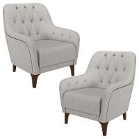 Kit 2 Poltronas Decorativas Para Sala Com Capitonê Pietà M22 Linho Cinza - Mpozenato - 1