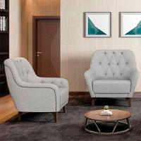 Kit 2 Poltronas Decorativas Para Sala Com Capitonê Pietà M22 Linho Cinza - Mpozenato - 2