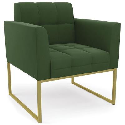 Poltrona Decorativa Ana Suede Dourado Verde Ibiza