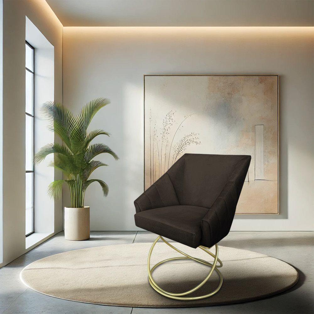 Kit 2 Poltronas Luxo Alana Suede Marrom Base De Ferro Dourado - Pallazio - 2