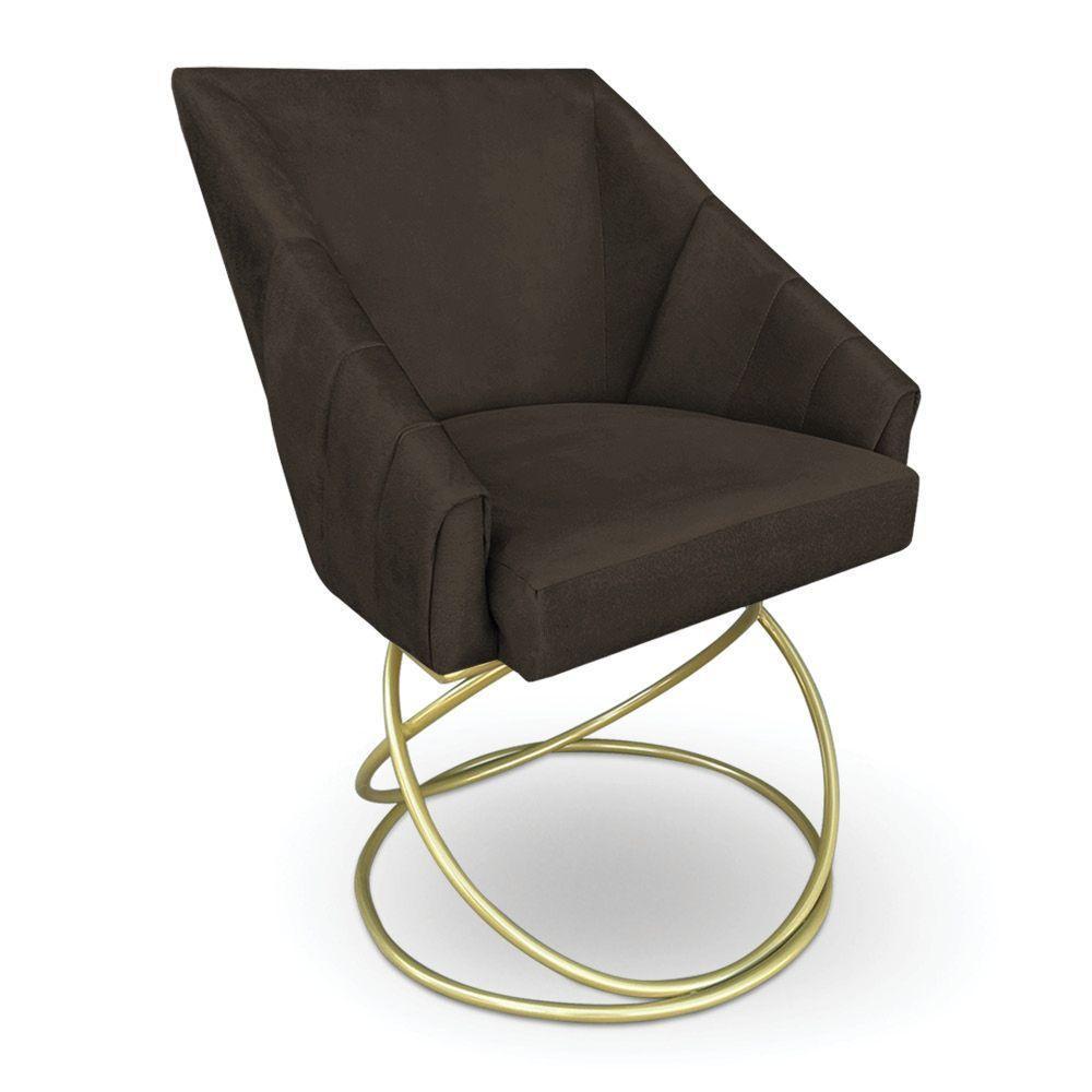 Kit 2 Poltronas Luxo Alana Suede Marrom Base De Ferro Dourado - Pallazio - 3