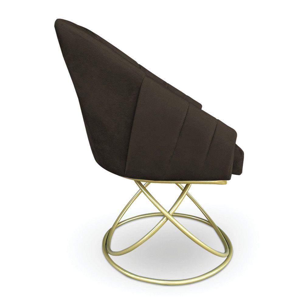Kit 2 Poltronas Luxo Alana Suede Marrom Base De Ferro Dourado - Pallazio - 5