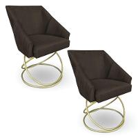 Kit 2 Poltronas Luxo Alana Suede Marrom Base De Ferro Dourado - Pallazio - 1