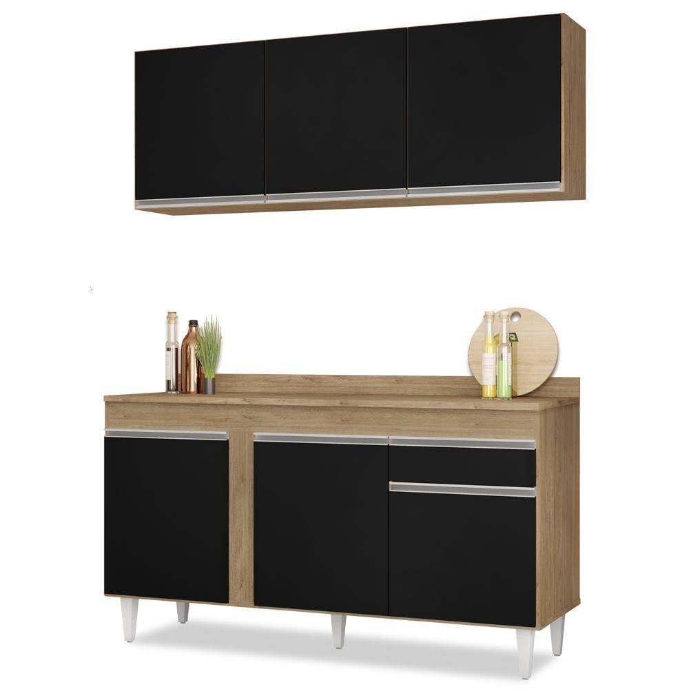 Armário Aéreo Argélia E Balcão Gabinete Para Pia Com Tampo 150cm Dakota Castanho-preto - Lumil - 1