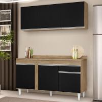 Armário Aéreo Argélia E Balcão Gabinete Para Pia Com Tampo 150cm Dakota Castanho-preto - Lumil - 2