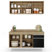 Armário Aéreo Argélia E Balcão Gabinete Para Pia Com Tampo 150cm Dakota Castanho-preto - Lumil - 3